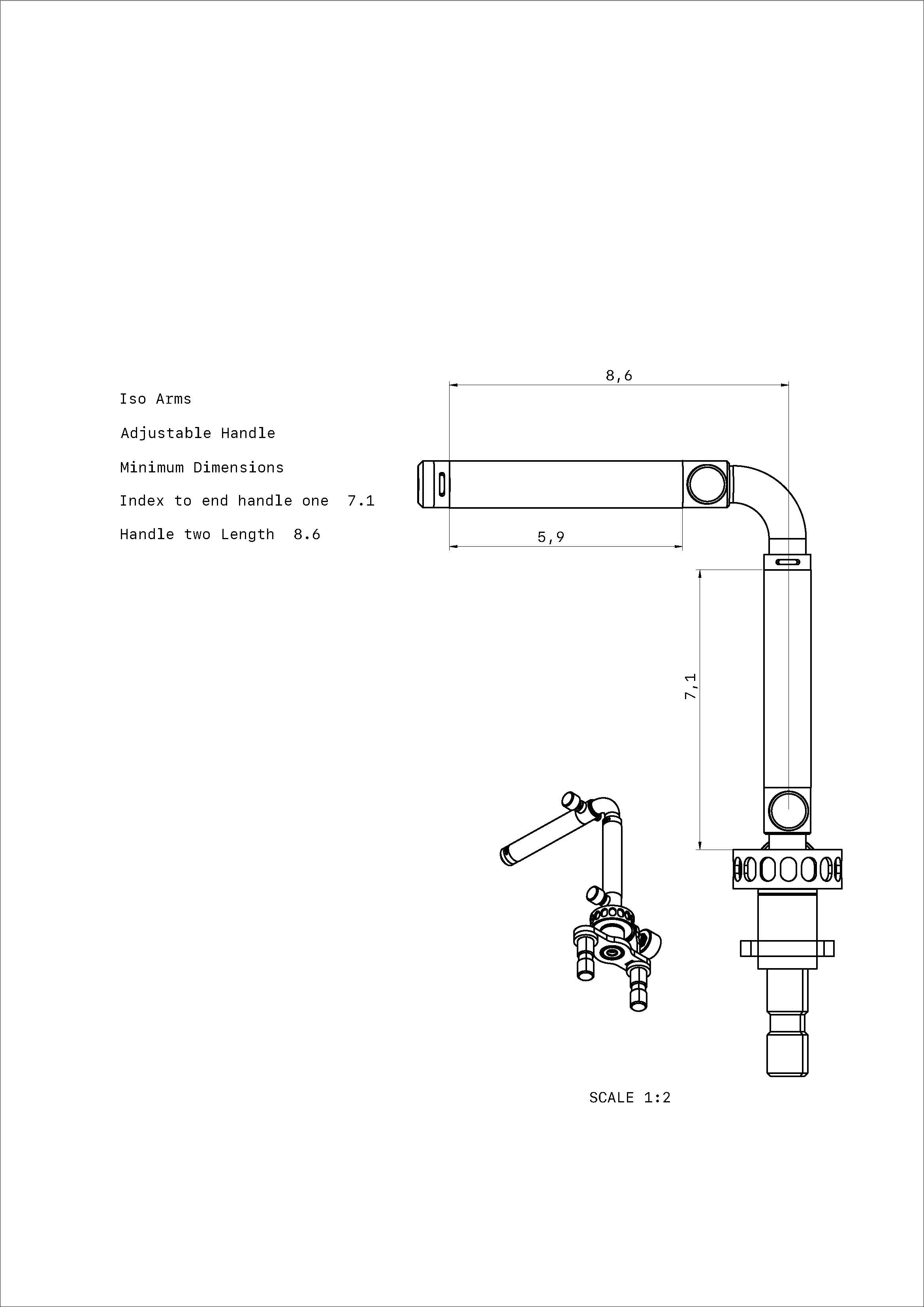 Adjustable handle at minimum dimensions